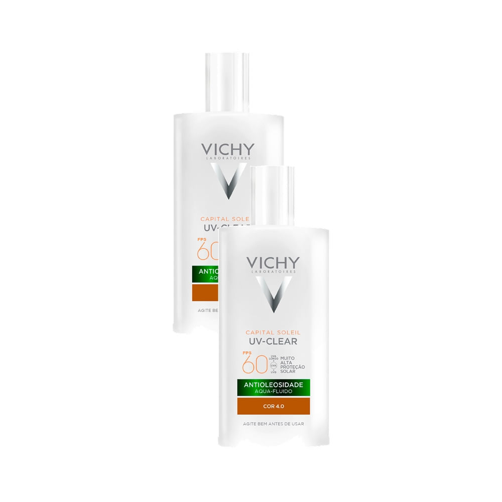 Kit 2 Protetor Solar Facial Vichy Capital Soleil UV-Clear Antioleosidade Aqua Fluido FPS 60 Cor 4.0 40g