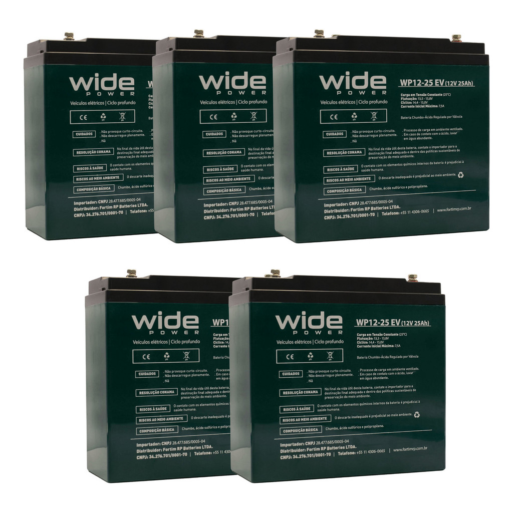 Kit 5 Pç Bateria 12v 25ah Bike Elétrica Gel Ciclo Profundo em Oferta na Shopee