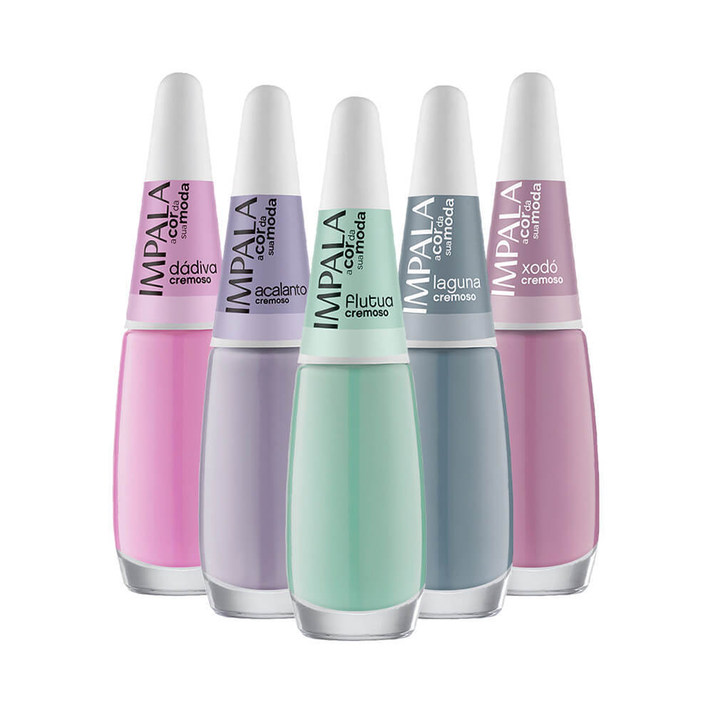 Kit 5 Esmaltes Impala Tons Pastéis Cremoso Verde Azul Rosa Lilás