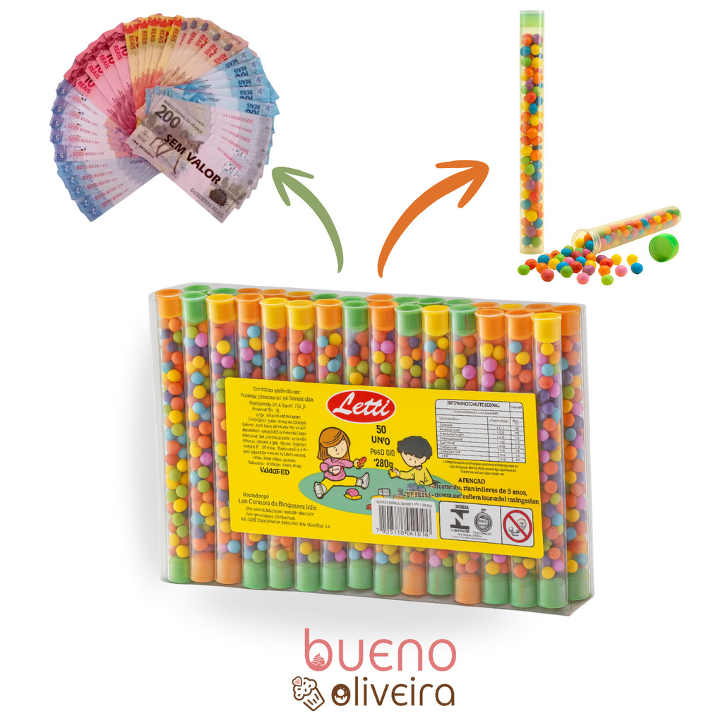 Bala Tubete Frutitos c/ Brinquedo (dinheiro) 50 un - Letti em Oferta na Shopee
