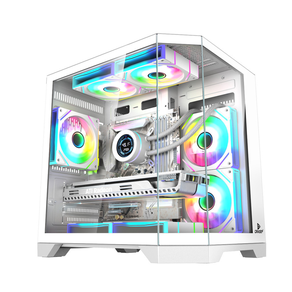 Gabinete Gamer Mini Tower Aquário Vidro Temperado White M-ATX/ITX Sem Fonte Com 5 Fans RGB D-MATX06 em Oferta na Shopee