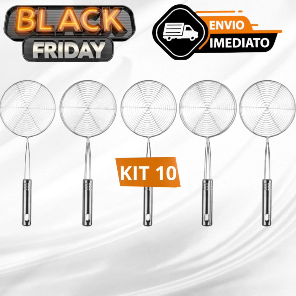 Kit 10 Escumadeira Para Fritura em Aço Inox De Pastel Batata Salgado Peneira Resistente Para Cozinha