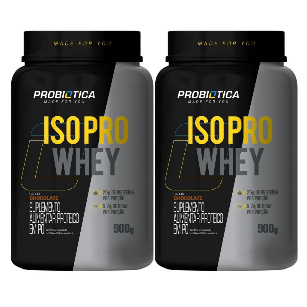 Kit 2 Whey Protein Isolado Chocolate 26g De Proteína 900g Probiótica