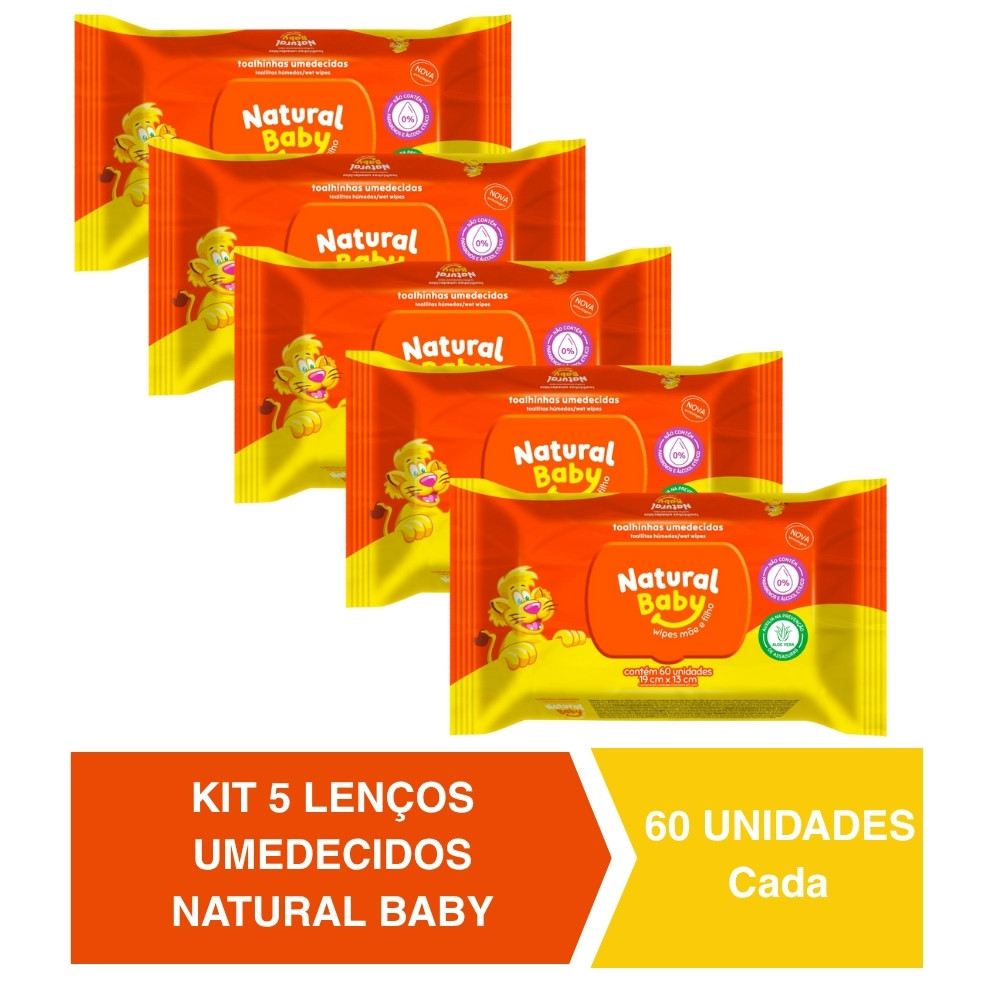Kit c/5 Lenços Umedecidos Natural Baby 60un Cada Evergreen em Oferta na Shopee