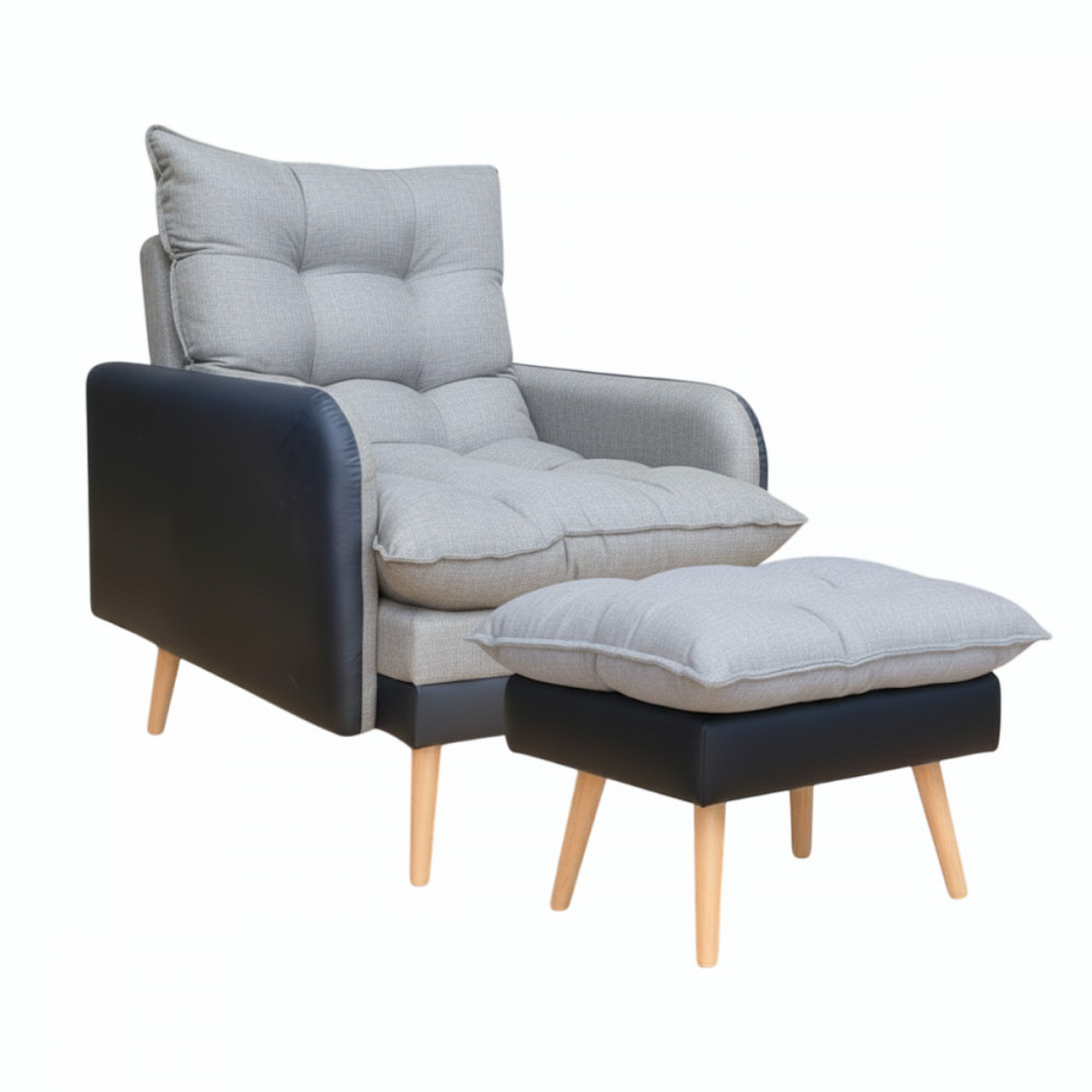 Poltrona Reclinável com Puff Corino Preto com Linho Grafite Conlflex em Oferta na Shopee