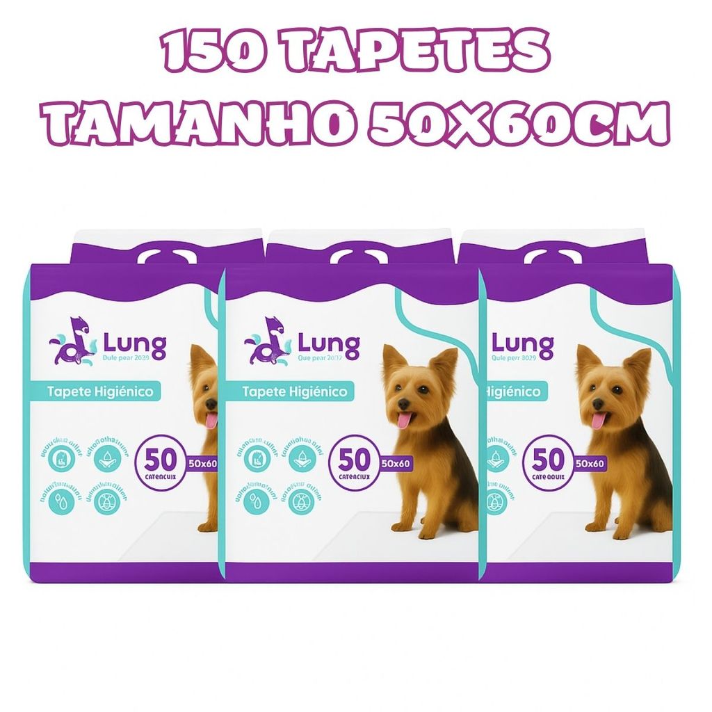 Kit 3 Tapete Higienico 50x60cm 50 Unidades Econômico p/ Cachorro Pet com Adesivo Borda Verde Gel Absorvente