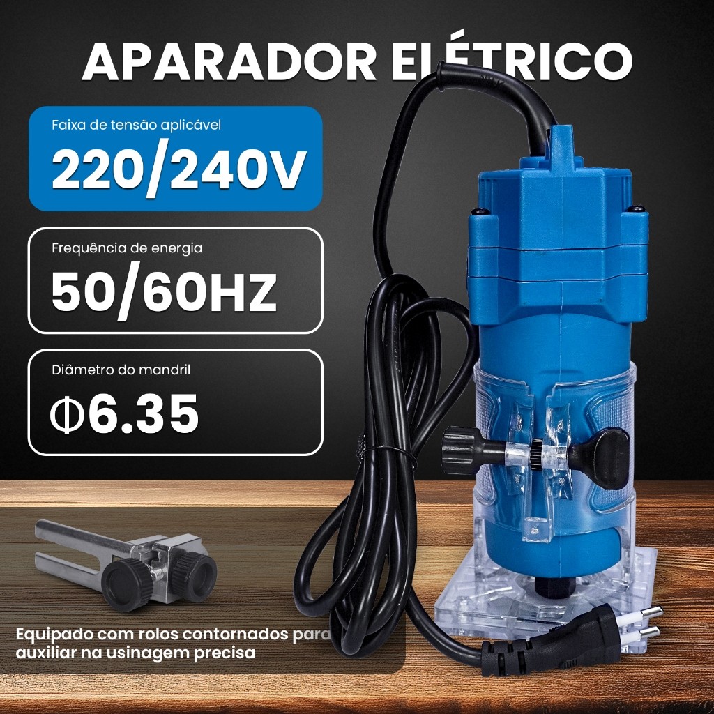 Aparador Elétrico Profissional 550W 35000RPM - Fresadeira Tupia com Acessórios 220V