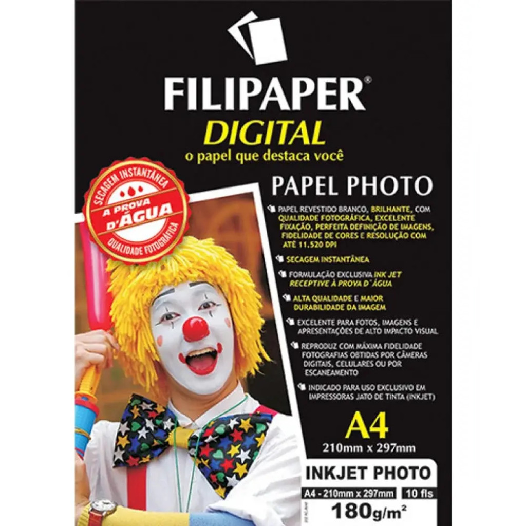 Papel Foto Ink Jet Photo Alto Brilho 180G A4 10 Fls Filipaper
