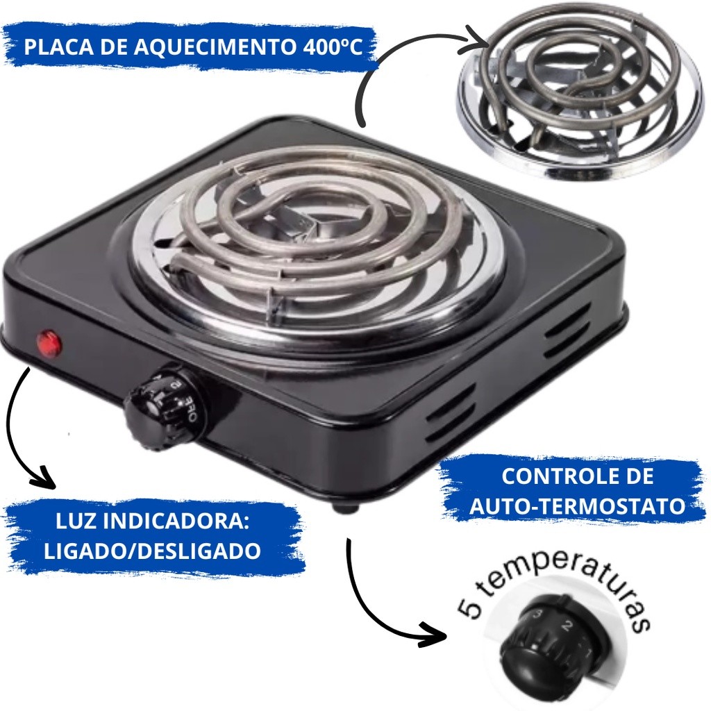 Fogão Fogareiro Elétrico Portátil 1 Boca 110V Fogão Portátil de Mesa Camping Importado