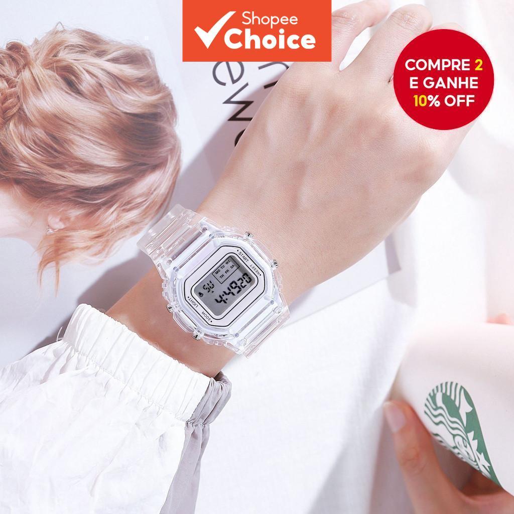 Novo Relógio Esportivo Quadrado Transparente e Elegante - Relógio Eletrônico Estilo Ins para Estudantes. em Oferta na Shopee