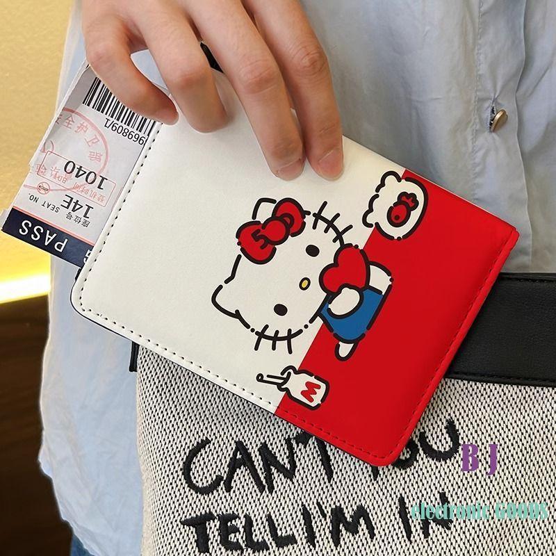 Porta-Passaporte Hello Kitty-Capa Protetora Para Documentos De Viagem De Desenho Animado Com Armazenamento De Cartão