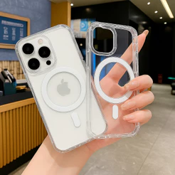 Capa Transparente Magnética Anti Impacto para iPhone 11 12 13 14 15 16 17 18 Pro Max – TPU