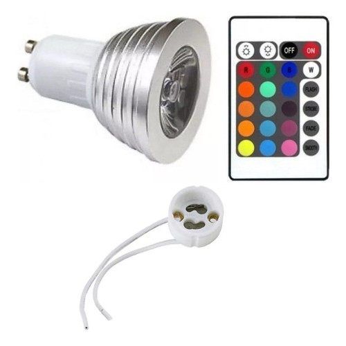 Lâmpada Dicroica Gu10 Led Rgb 3w Bivolt + Controle + Soquete 16 Cores 4 Efeitos em Oferta na Shopee