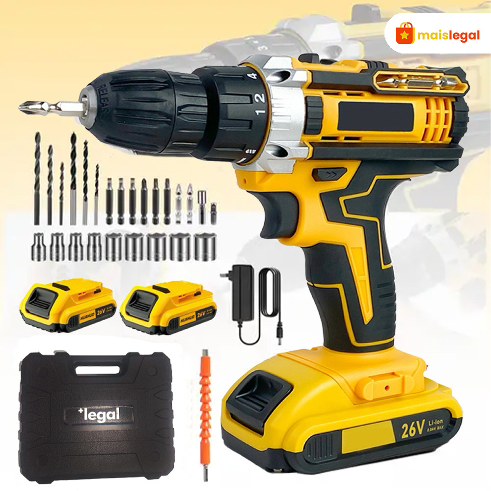 Parafusadeira Furadeira 26V Bivolt - Multifunção, Recarregável, Ideal para Uso Doméstico