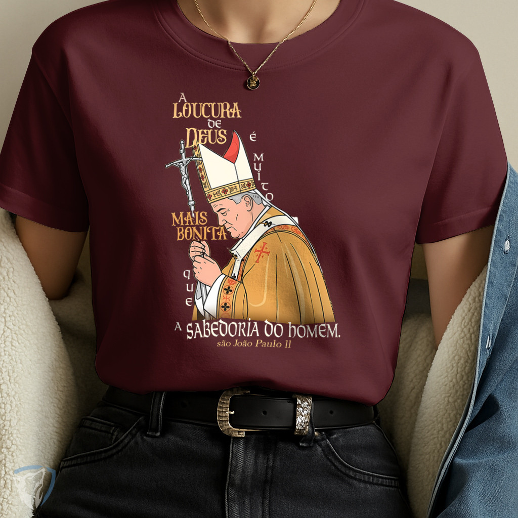Camiseta São João Paulo II Estampada | Fé, Força e Devoção Católica