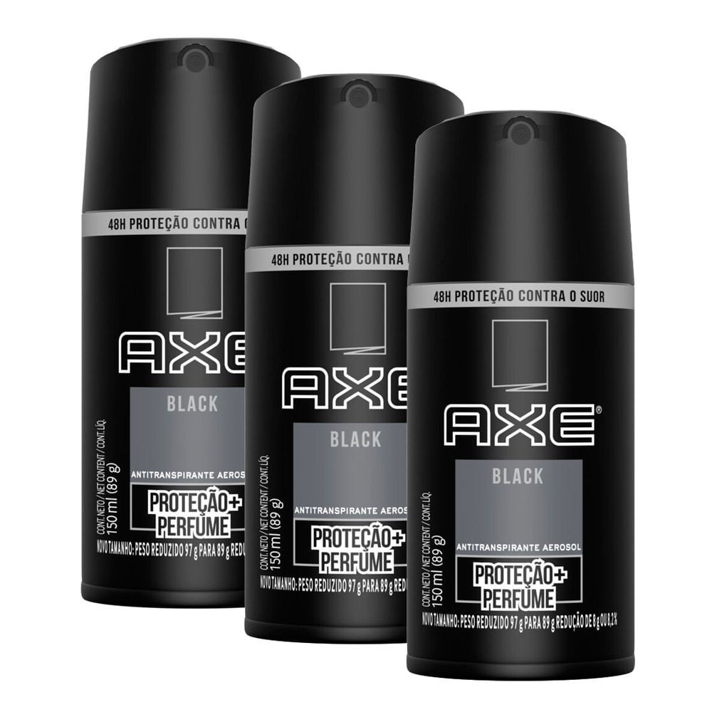 Kit 3 Desodorante Body Spray Aerosol Axe Black 150ml em Oferta na Shopee