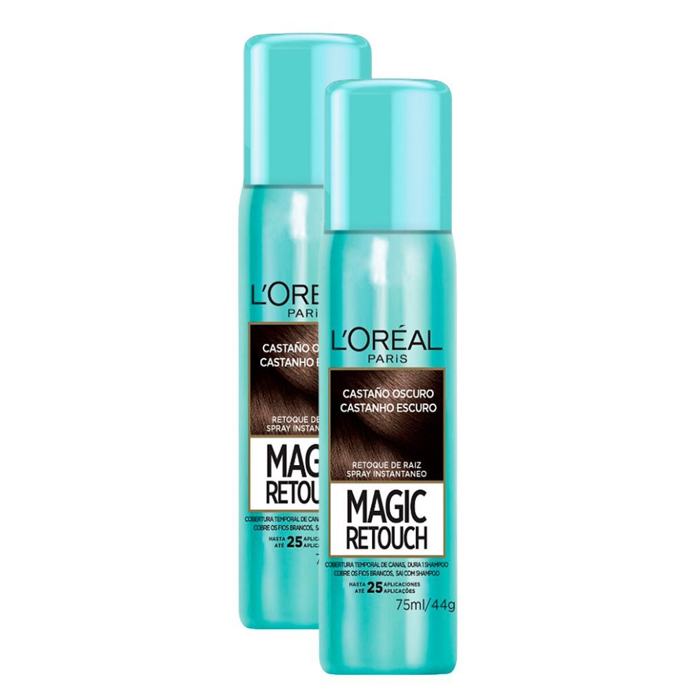Kit 2 Magic Retouch L'oréal Castanho Escuro Spray Instantâneo para Retoque de Raiz 75ml em Oferta na Shopee