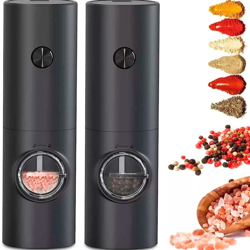 KIT Moedor Elétrico de Sal e Pimenta Preto Ajuste de Granulagem | Fácil de Usar e Elegante
