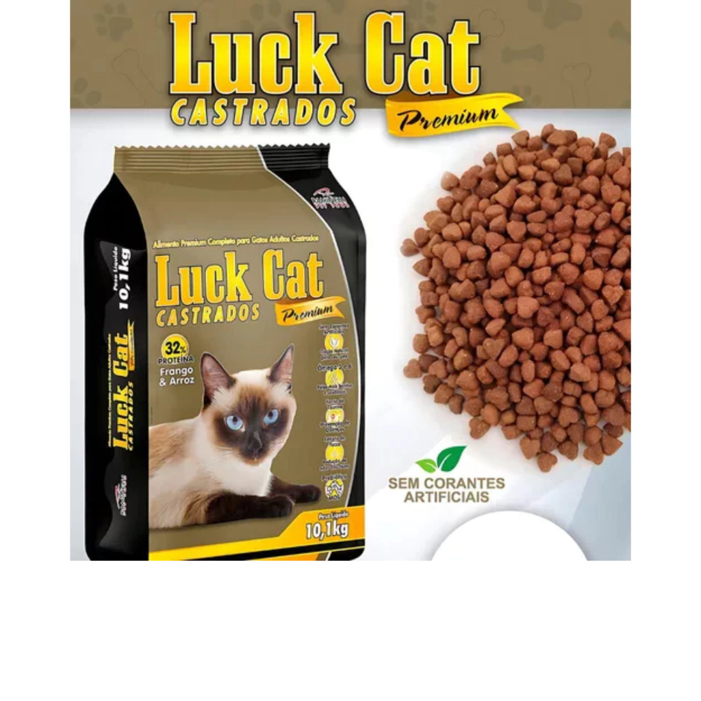 Ração Gatos Castrados Luck Cat Frango Premium Original 10 e 20kg