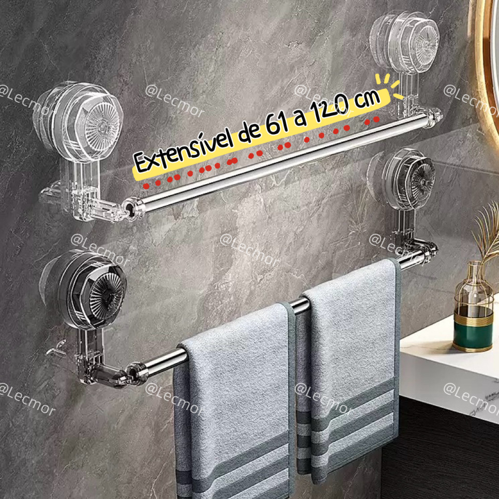 Toalheiro Extensível 60-120cm Sem Furos Barra Porta Toalha Ajustável Banheiro Ventosa Luxo em Oferta na Shopee