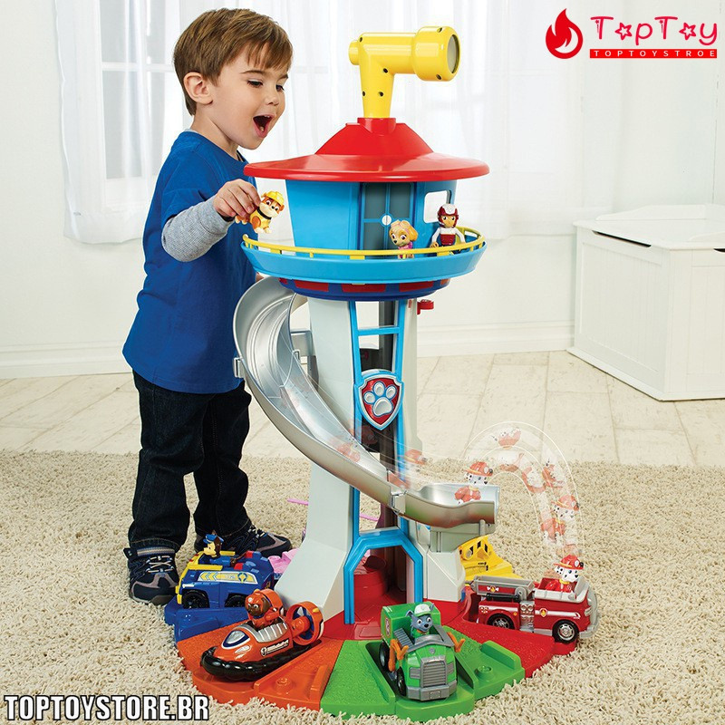 52cm Torre de Observação Patrulha dos Filhotes com 9 Carrinhos Brinquedo com Som e Deslizante Presente de Natal Crianças