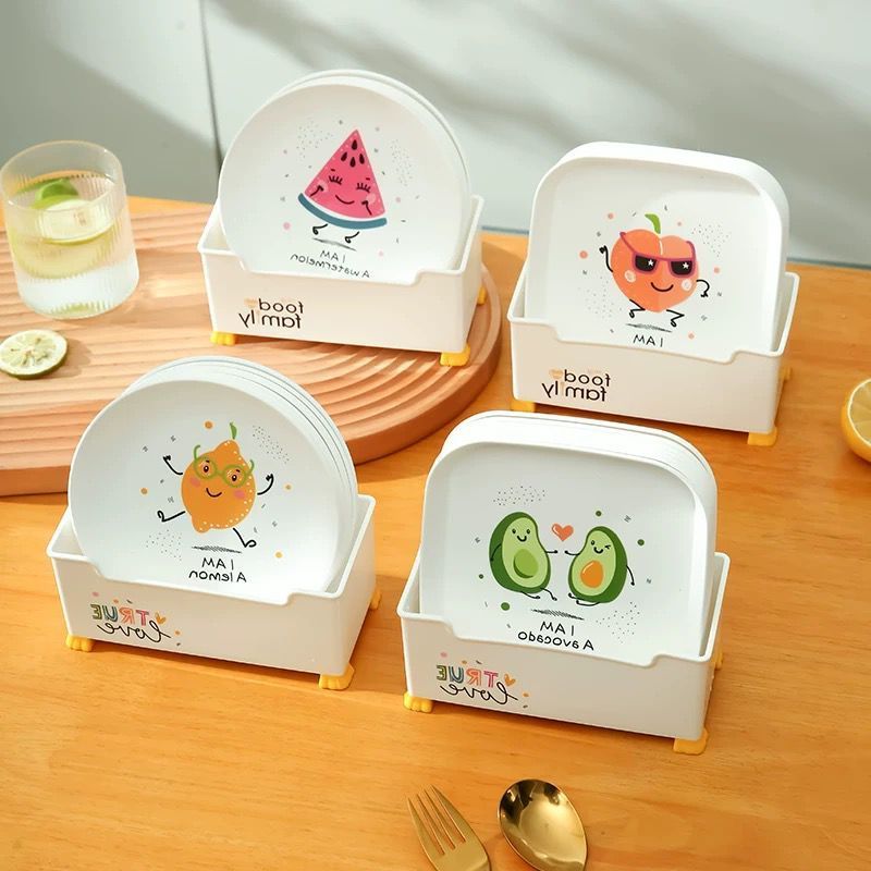 Kit 8 Pratos para Lanches e Frutas com Suporte Organizador - Design Fofo em Oferta na Shopee