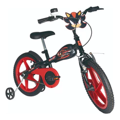 Bicicleta Infantil Para Meninos Shadow Sonic Aro 16 Com Rodinhas Vermelho Com Preto Verden