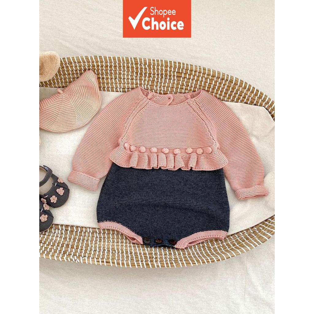 Bebê Menina Colorblock Malha Manga Longa Em Torno Do Pescoço Doce Bonito Macacão , Design Macio E Aconchegante Outono In