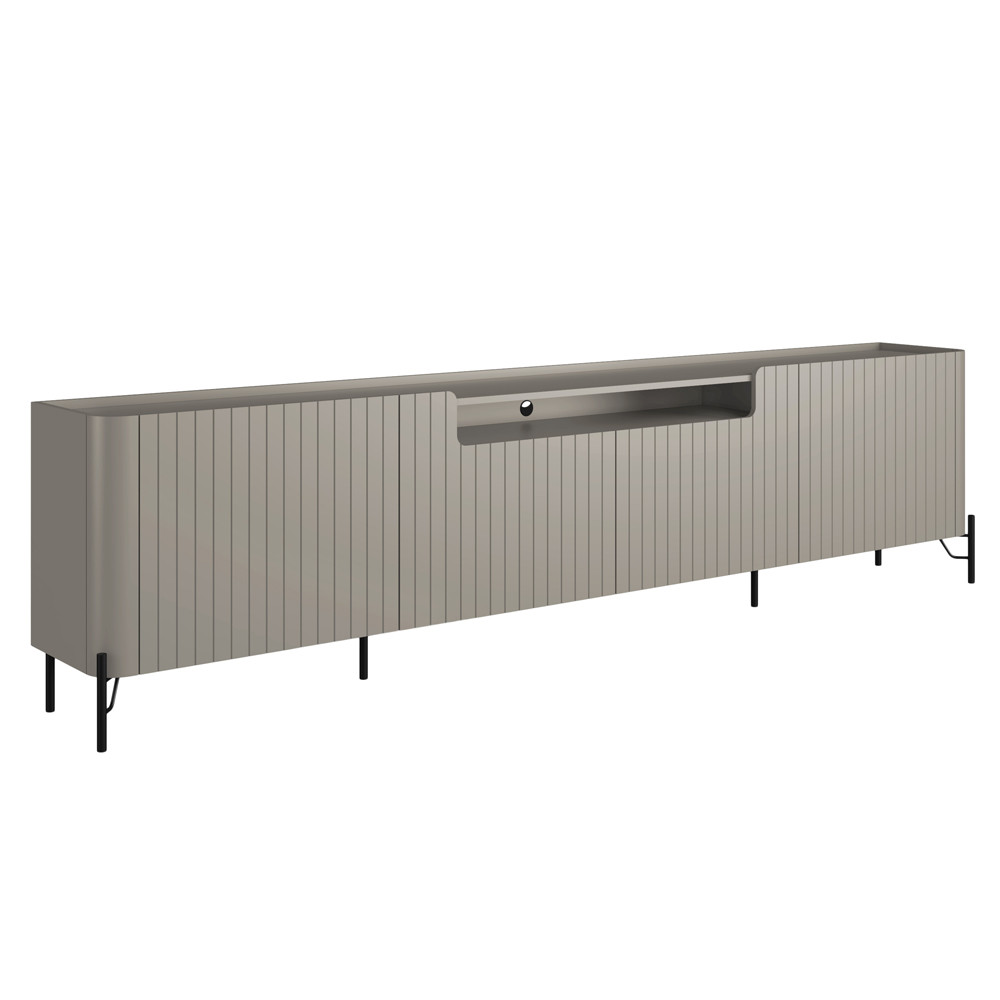 Rack Para Sala de Estar TV 75 Pol 4 Portas Brise Pés Industrial Preto Alef I03 Grigio - Lyam Decor