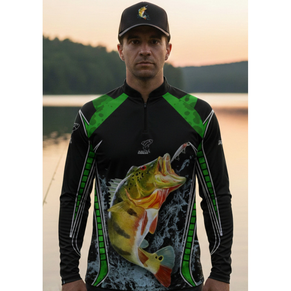 Kit Camisa Pesca Boné Trucker Pescaria Camiseta Manga Longa