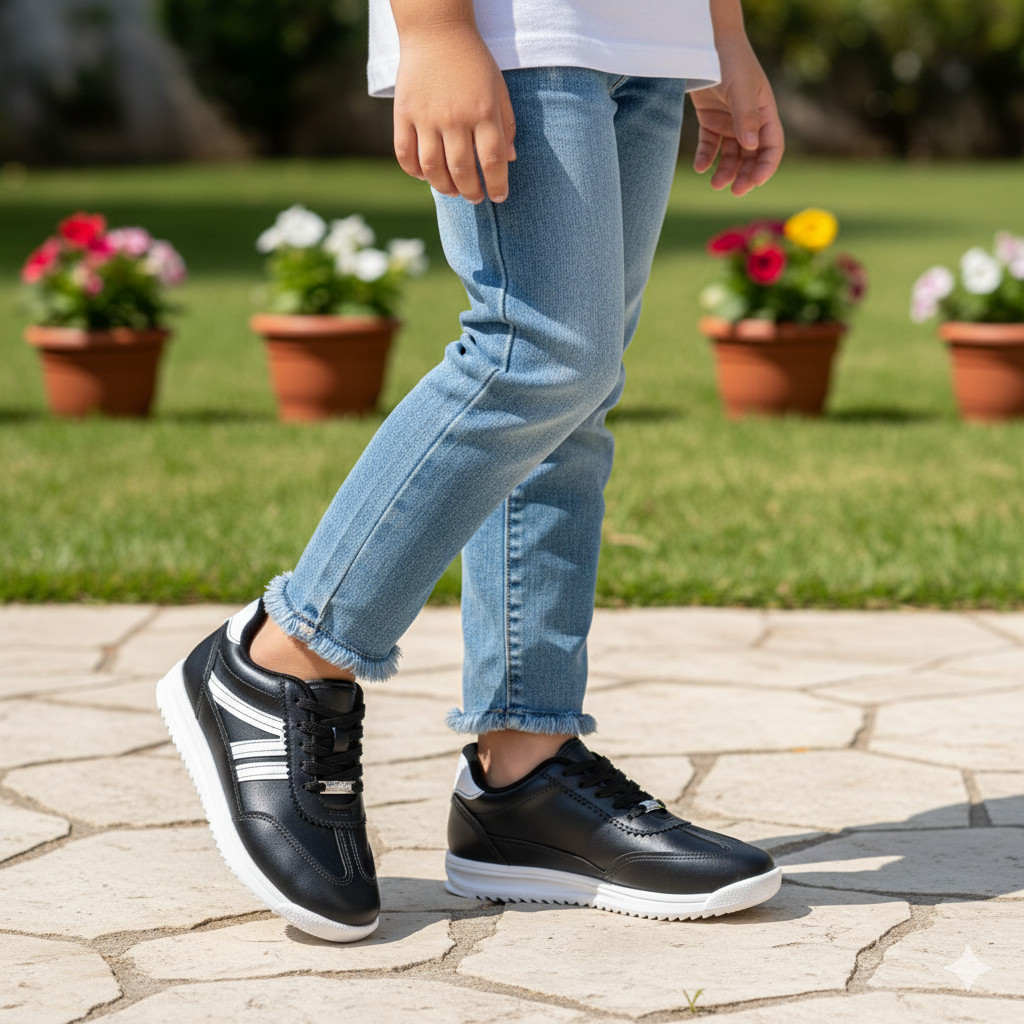 Tênis Molekinha Juvenil Feminino Casual Jogging Preto Branco Original Retrô