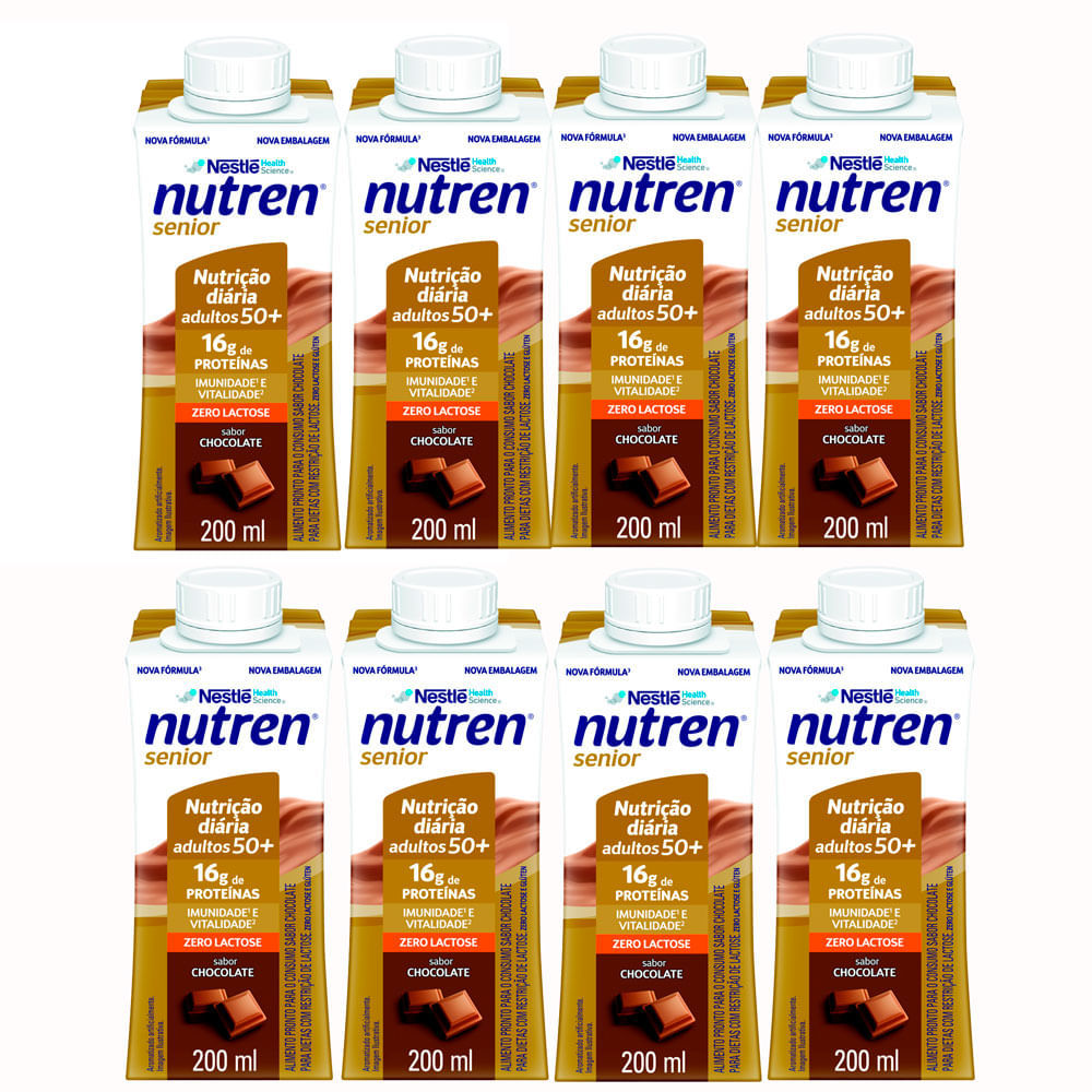 Kit 8 Nutren Senior Zero Lactose Sabor Chocolate com 16g de Proteínas 200ml em Oferta na Shopee