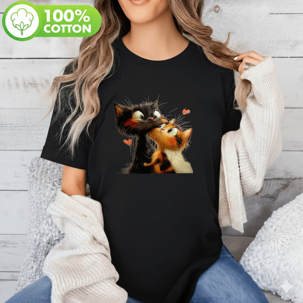Camiseta Unissex Gatos Casal Amor Felino Fofo Romântico Estampada Confortavel Linda Divertida Casual