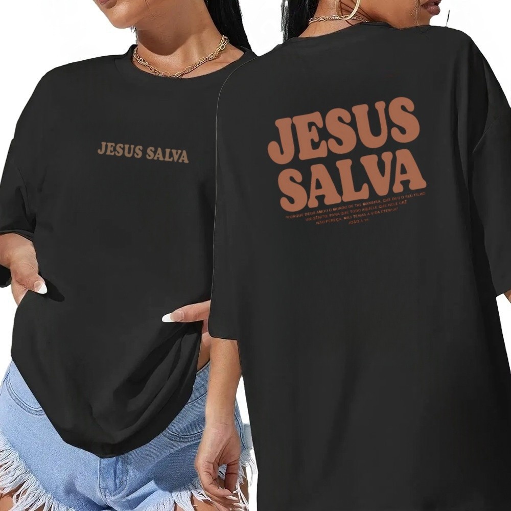 [Camiseta Premium em Algodão Puro]CC  Camiseta Unissex Algodão Gospel Cristã Jesus Salva cropped verão blusa plus size