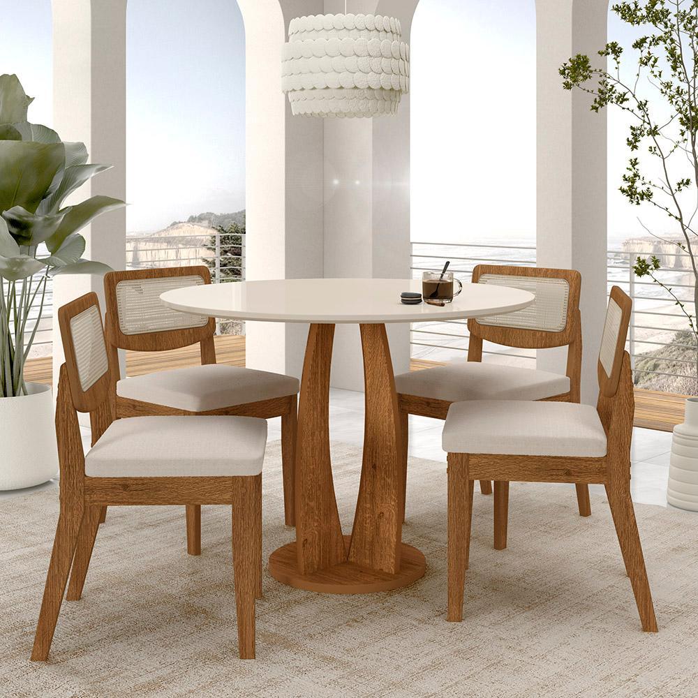 Mesa Redonda Camogli 4 Cadeiras Sextavadas Freijó/off/bouclé Off - M.a em Oferta na Shopee