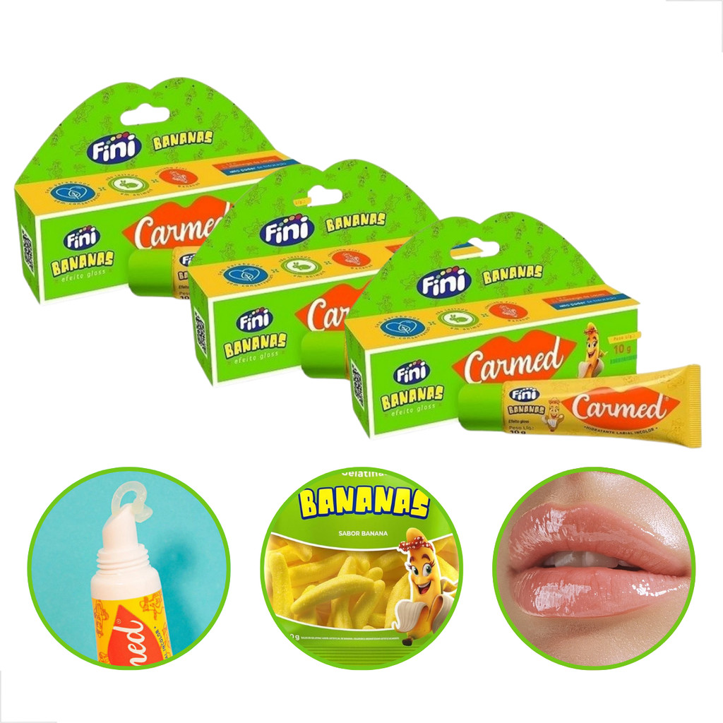 Kit 3 Hidratante Labial Carmed Fini Bananas Protetor 10g