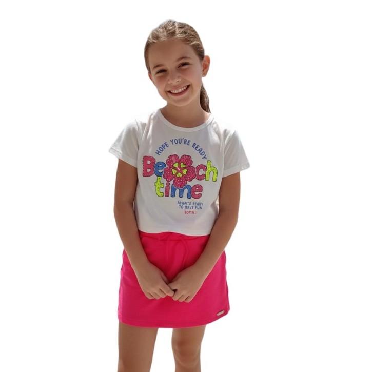 Conjunto Infantil Menina Blusa Cropped C/Shorts Saia Moletinho