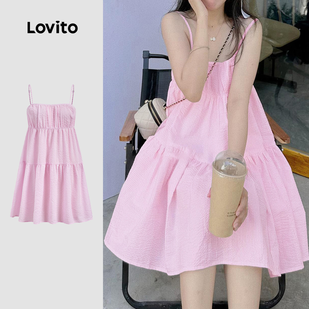 Lovito Vestido Casual Rosa Clássico Versátil Dia Primavera/verão Usar No Trabalho Para Mulheres L151AD048 em Oferta na Shopee