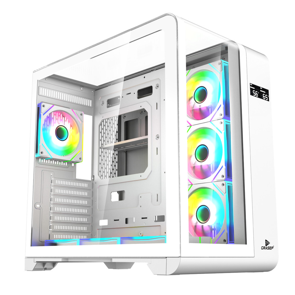 Gabinete Gamer Mid Tower Vidro Temperado Curvado White ATX/M-ATX/ITX Sem Fonte Com 4 Fans RGB Plus D-ATX05