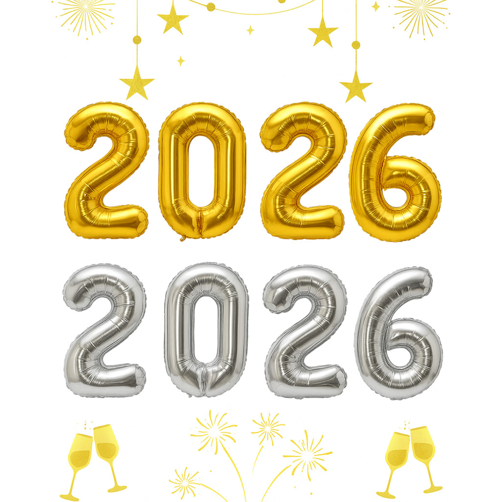 Balão 2026 Metalizado Decoração Ano Novo 40cm Reveillon