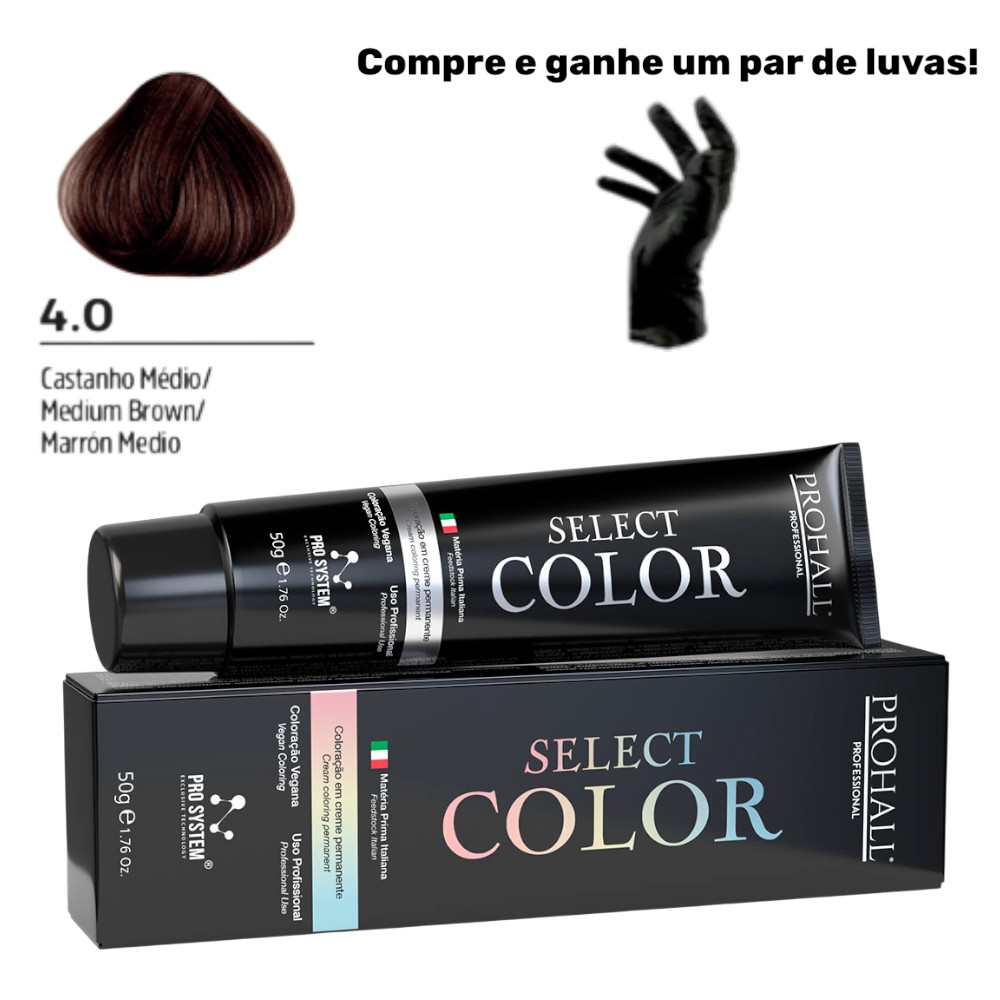 Coloração Permanente Select Color Nº4.0 Castanho Médio Prohall 50g