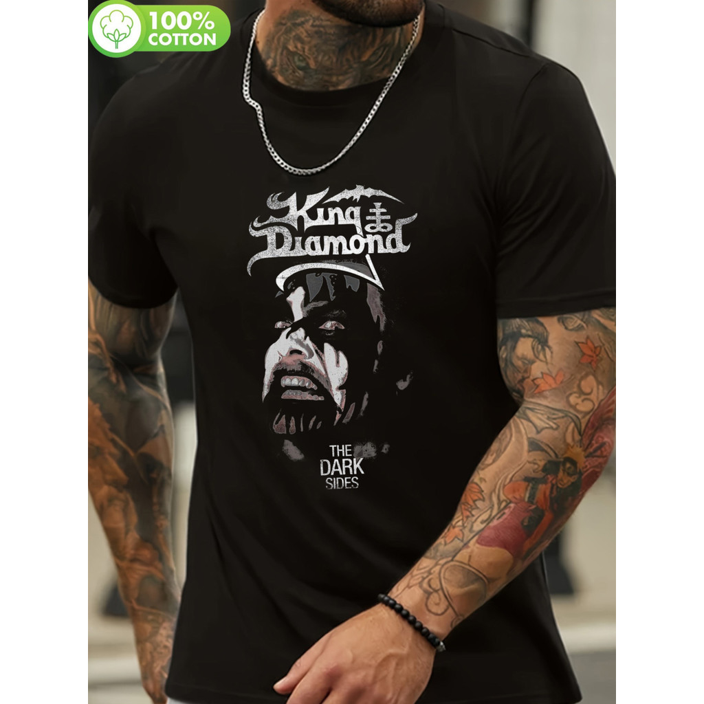 Camiseta Masculina King Diamond The Dark Sides Joker Estampada Preta Algodão Confortável Estilosa Divertida Concertos