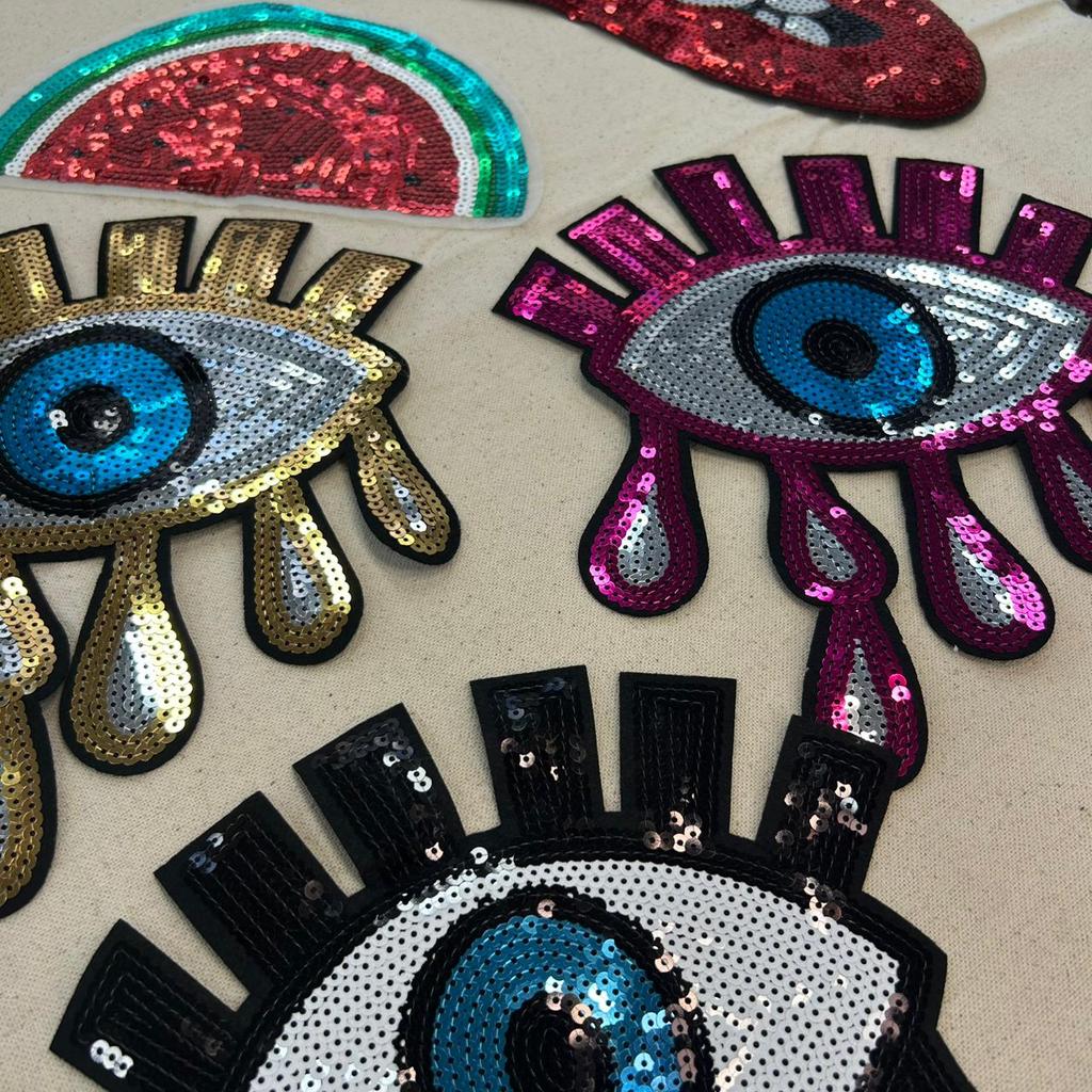 Aplique de Roupa Patch Bordado Lantejoulas Olho Grego Melancia Boca para Costurar em Oferta na Shopee