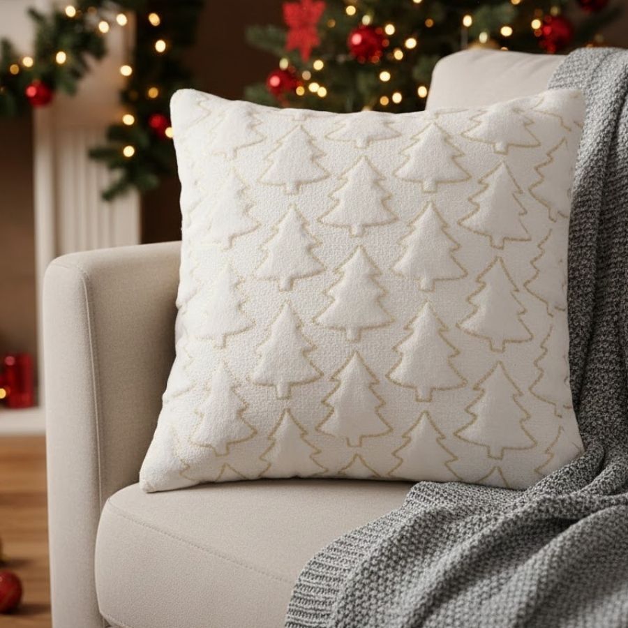 Capa para Almofada de Natal - Pinheiros Dourados - Branco - 43cm - 1 unidade - Rizzo