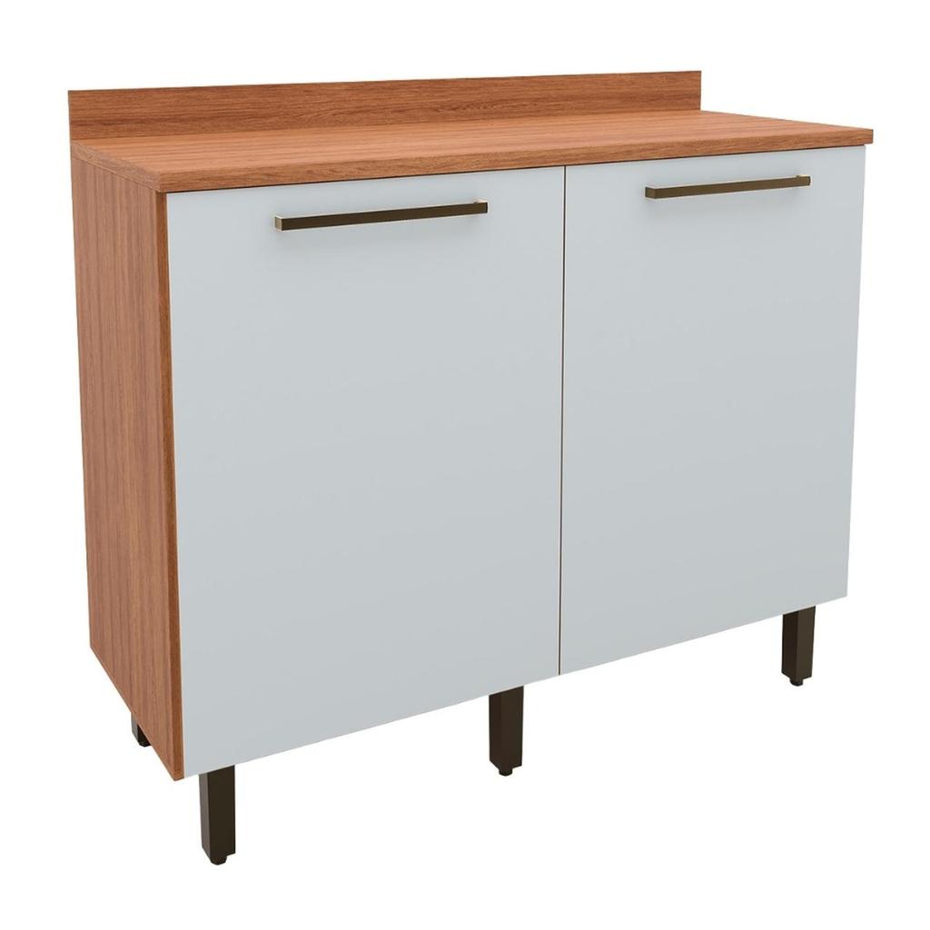 Balcão Gabinete de Cozinha 2 Portas Com Tampo 1,20m Grécia Madeirado/Off White