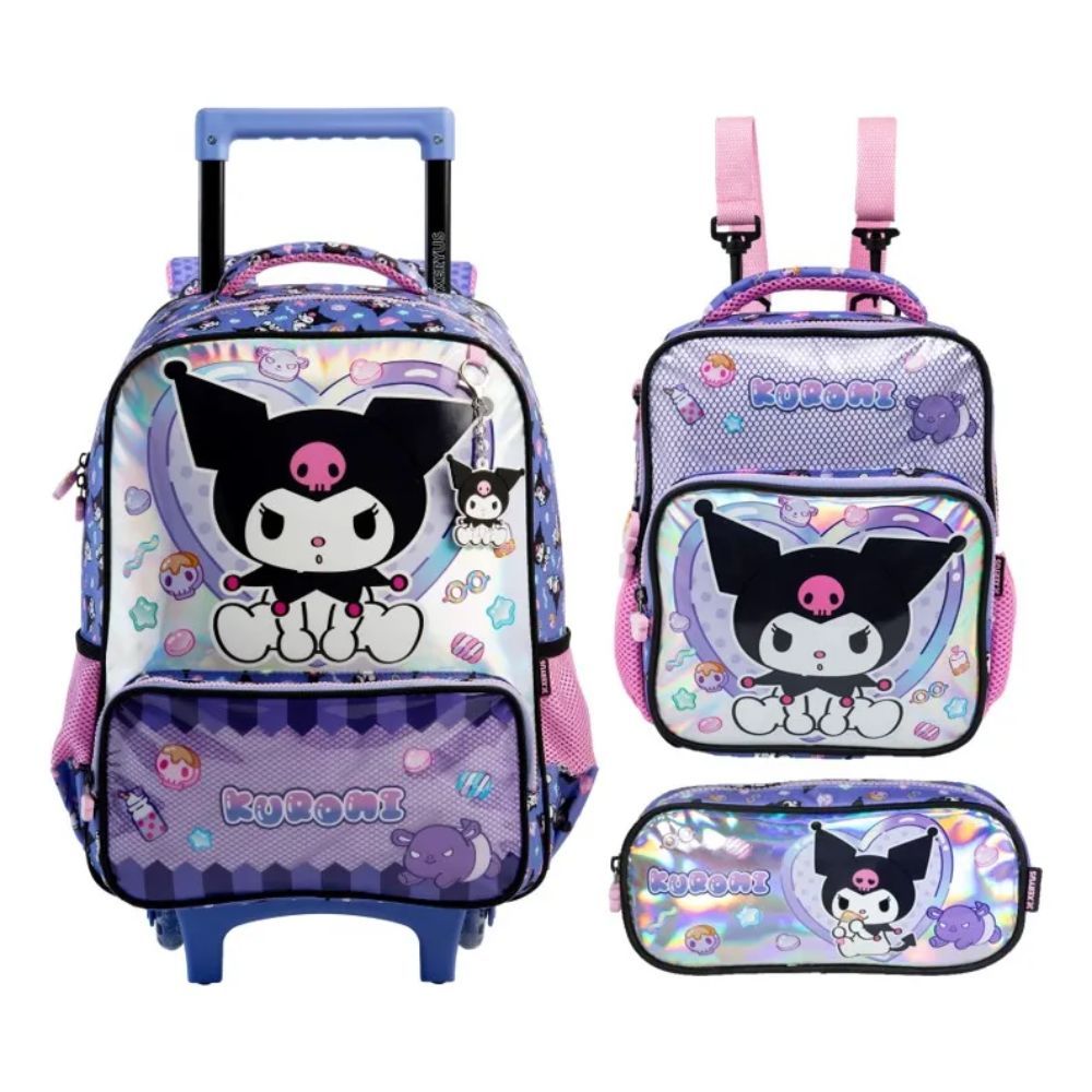 Kit Mochila Infantil Rodinhas Lancheira Estojo Lilás Kuromi em Oferta na Shopee