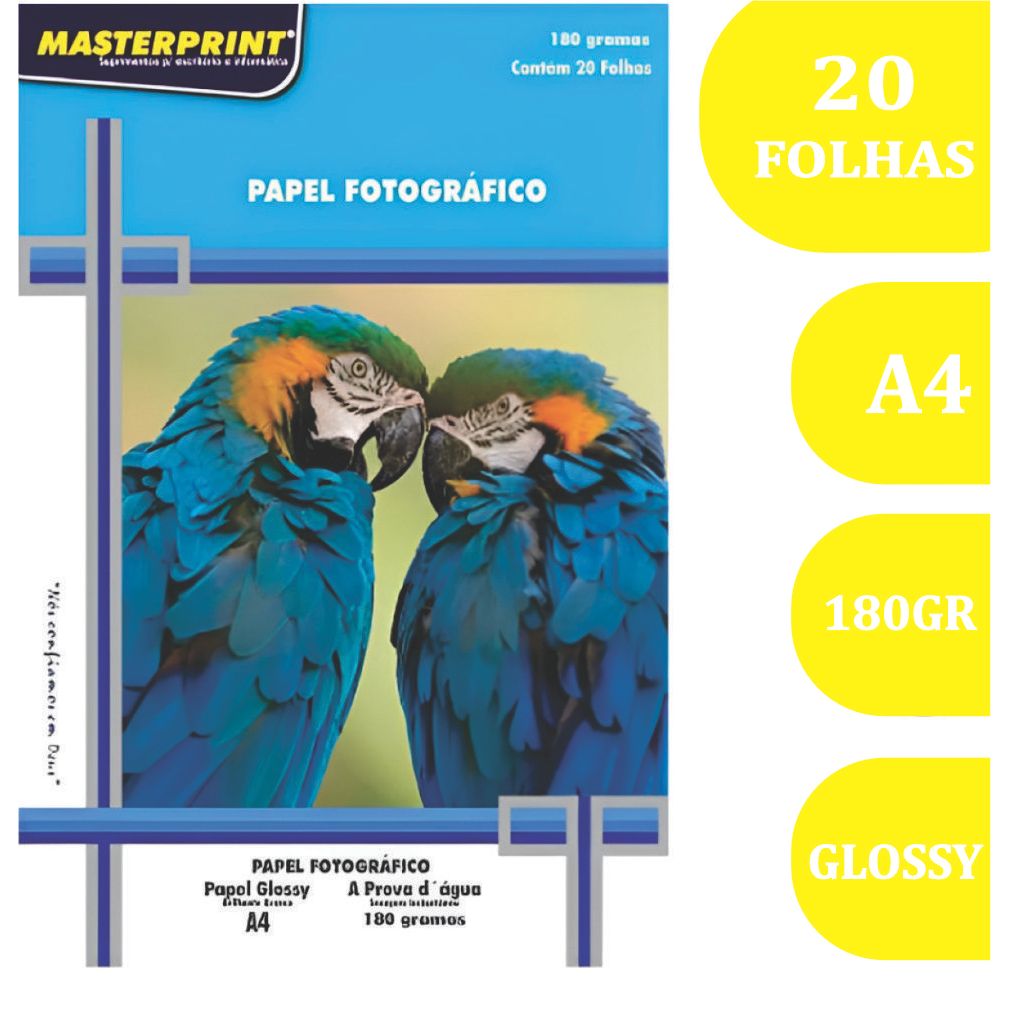  20 Folhas Papel Fotográfico 180g Glossy Brilho A4 à Prova D'água MASTERPRINT Promoção em Oferta na Shopee