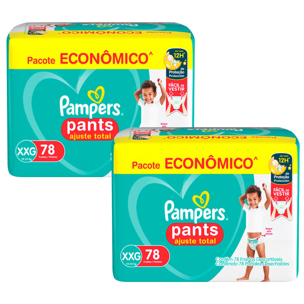 Kit 2 Fralda Pampers Pants Ajuste Total Tamanho XXG com 78 Unidades Descartáveis