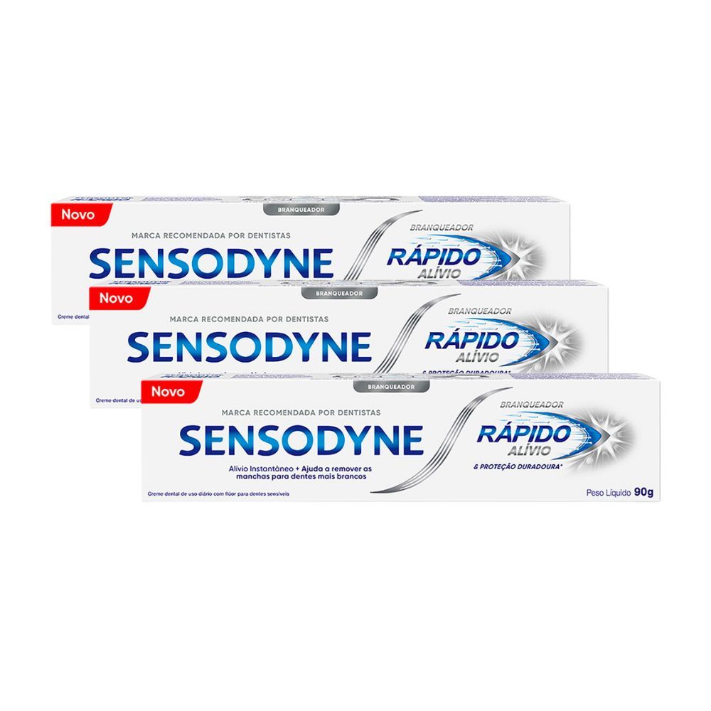 Kit 3 Creme Dental Sensodyne Branqueador Rápido Alívio 90g