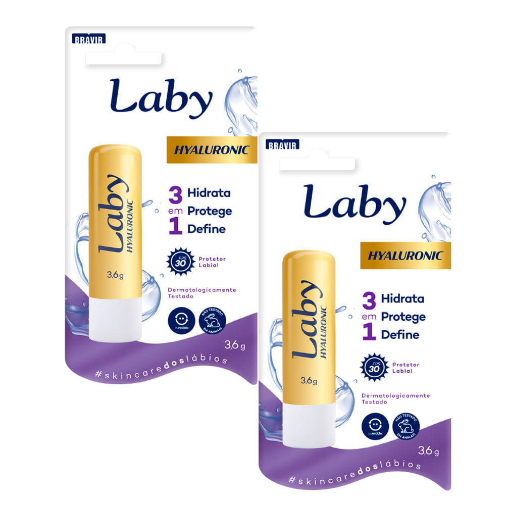 Kit 2 Protetor Solar Labial Laby Hyaluronic FPS 30 3,6g em Oferta na Shopee